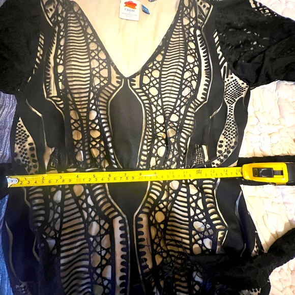 Farm Rio Anthropologie Medium Devore Fringed Maxi Dress Crochet Lace Black - Picture 14 of 15